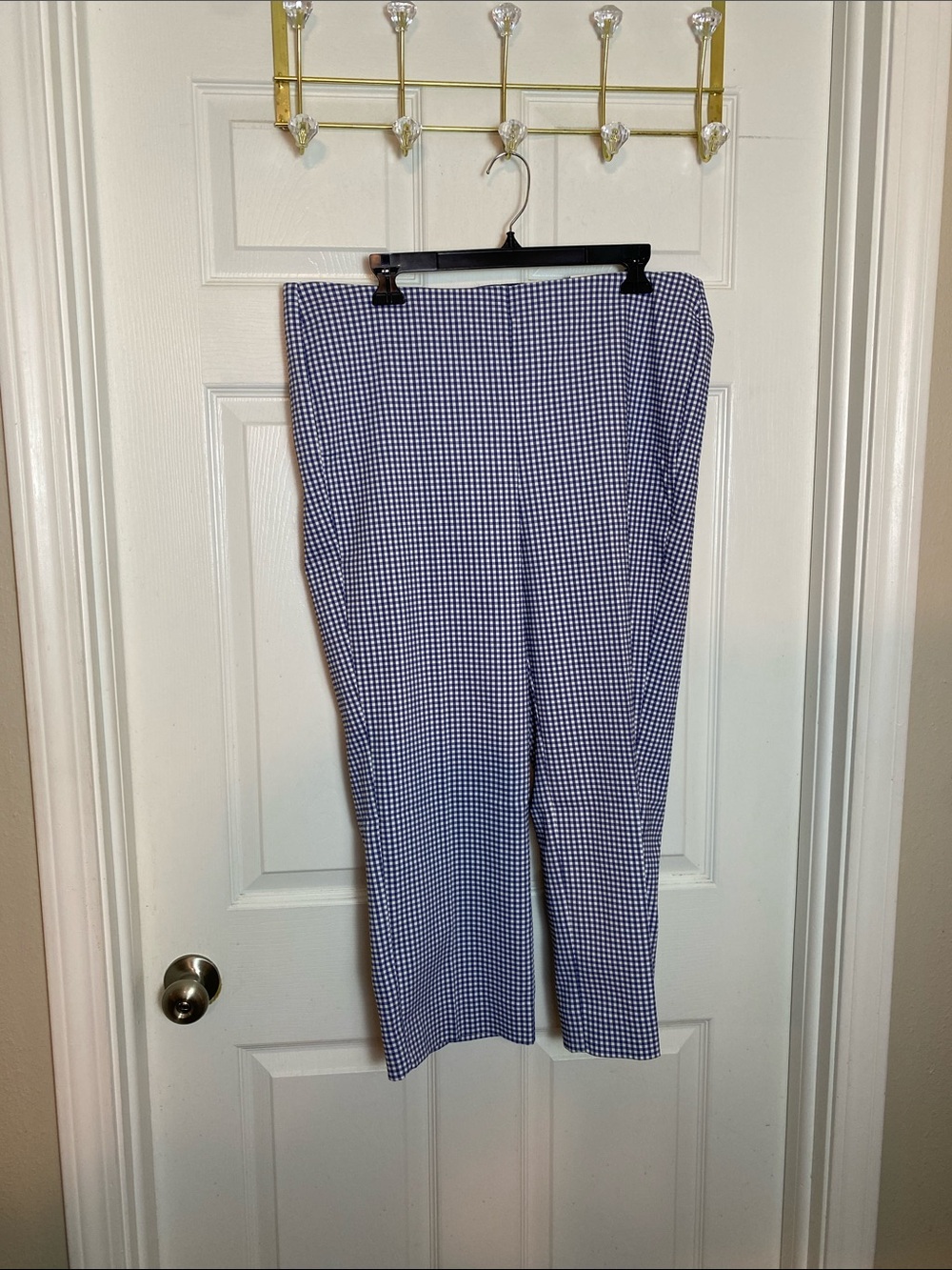 Chico's Blue & White Gingham So Slimming Juliet Slim-Leg Pants Size 12